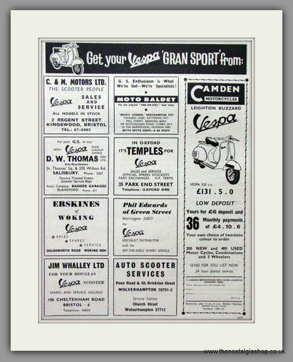 Vespa Gran Sport Dealers Guide. Pair of Original adverts 1960 (ref AD52482)