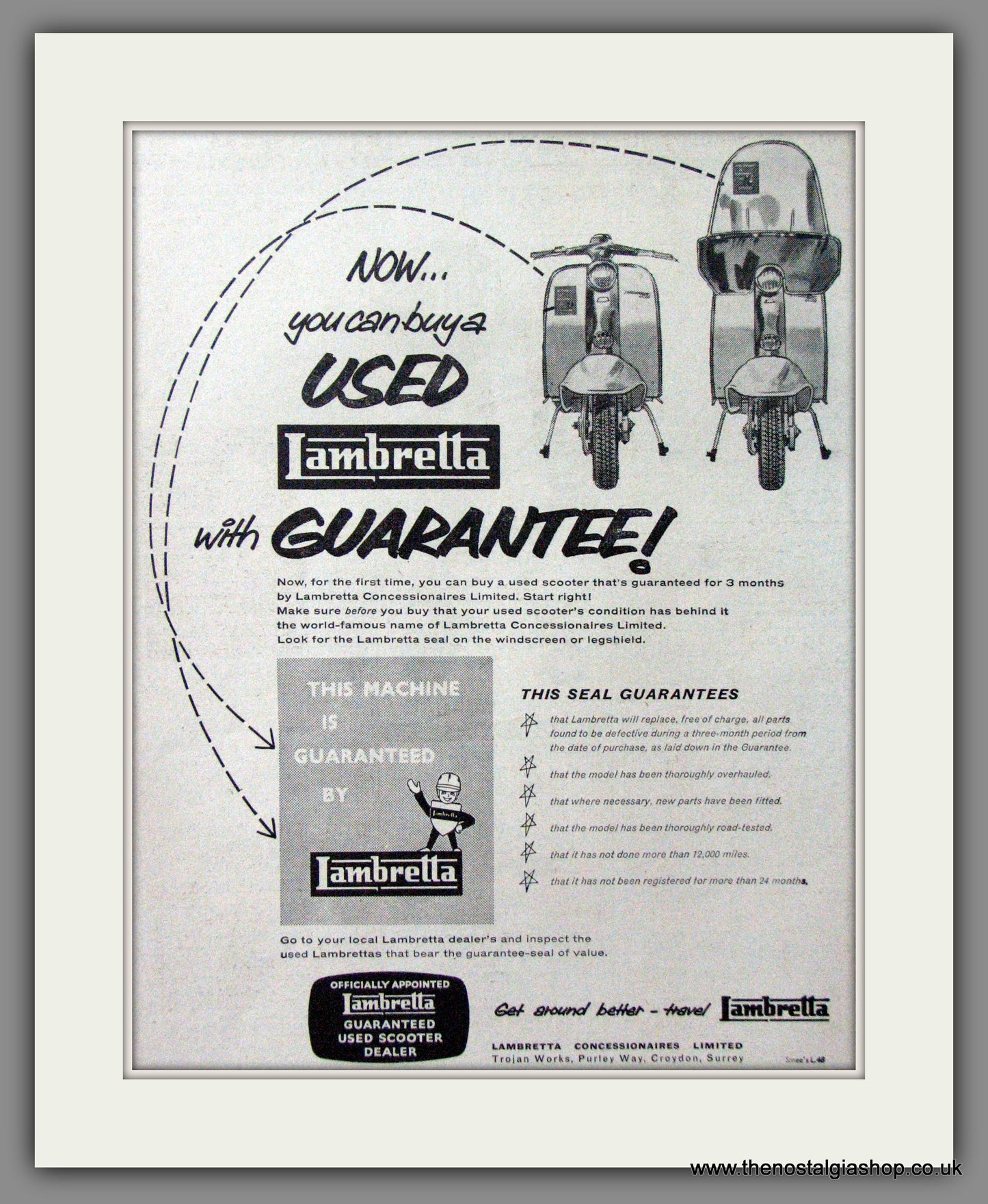 Lambretta Used Guarantee!. Original advert 1960 (ref AD52535)