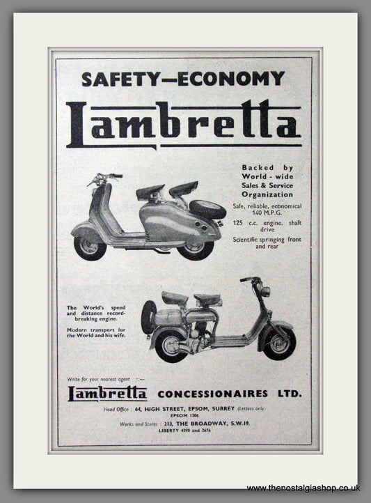 Lambretta 125, Safety and Economy. Original advert 1952 (ref AD52540)
