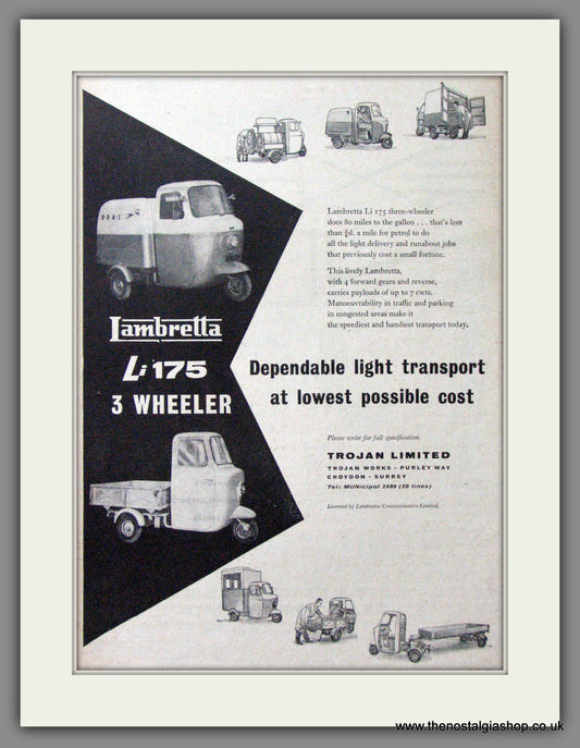 Lambretta Li 175 3 Wheeler. Original advert 1960 (ref AD52658)