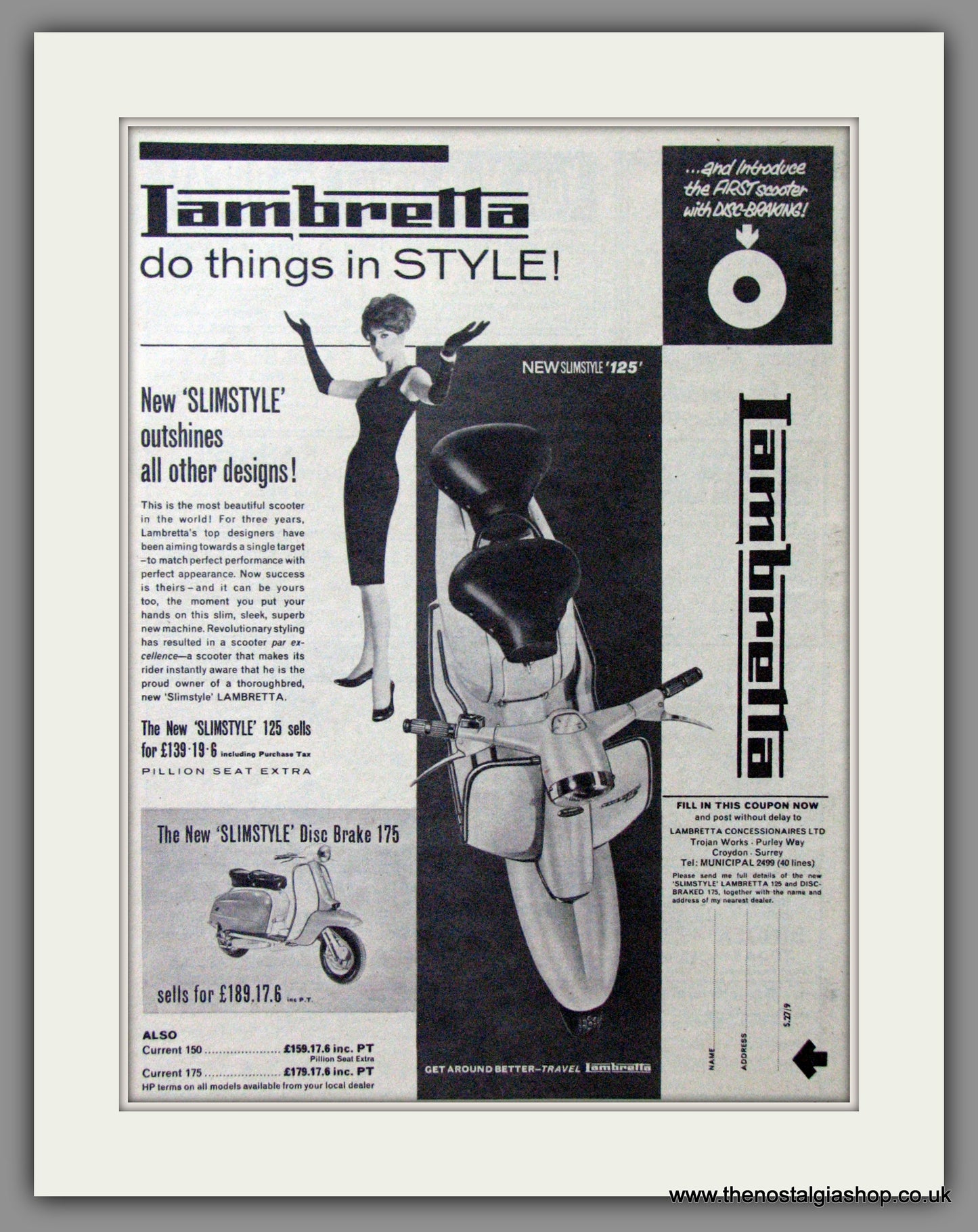Lambretta 125 and 175 Slimstyle. Original advert 1962 (ref AD52660)