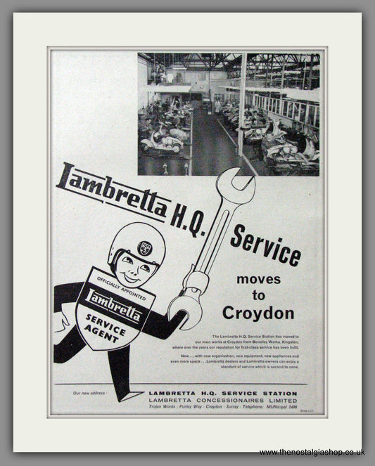 Lambretta H.Q. Service Moves To Croydon. Original advert 1960 (ref AD52856)
