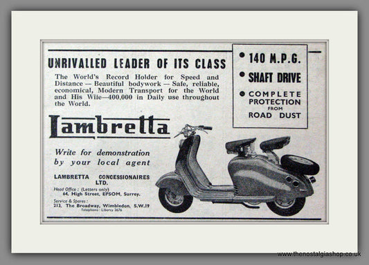 Lambretta Scooters, Unrivalled Leader. Original Advert 1952 (ref AD53150)