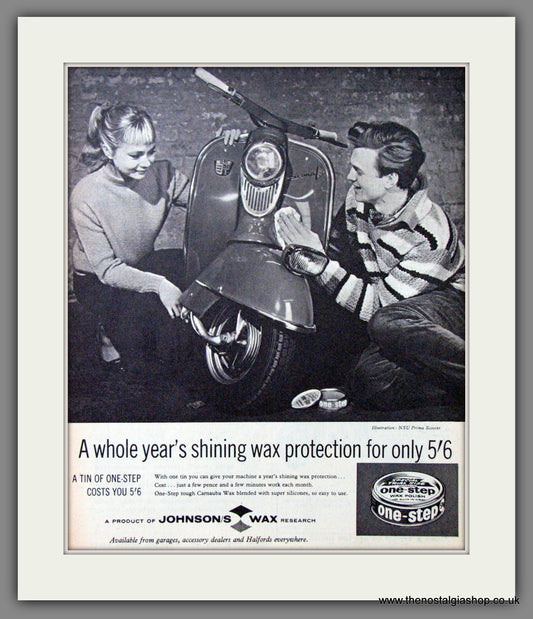 Johnsons One Step Wax...For Your Scooter. Original advert 1961 (ref AD53155)