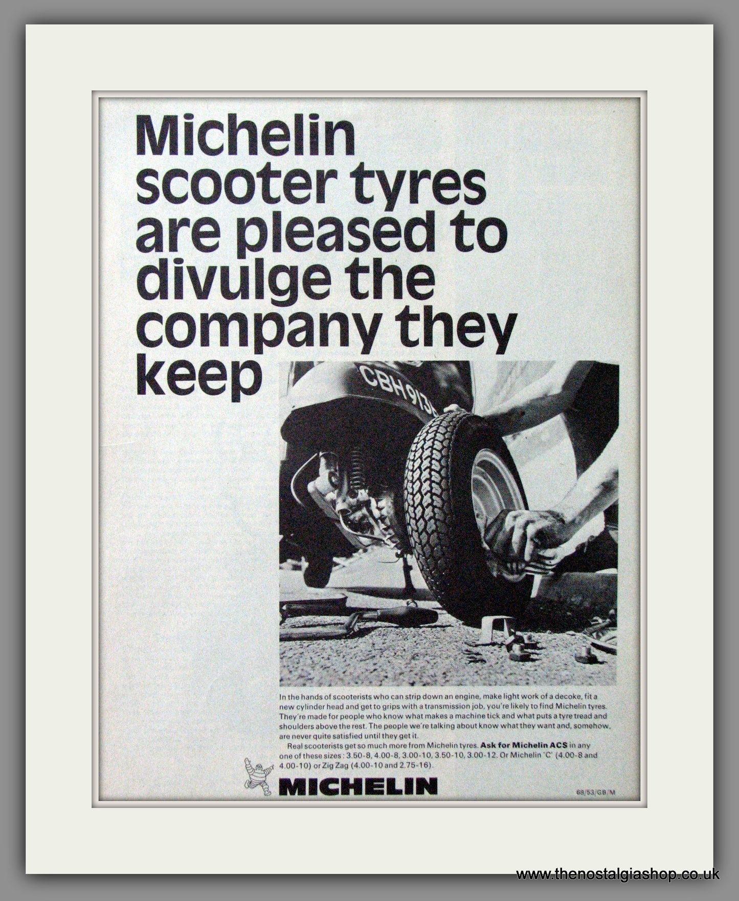 Michelin Scooter Tyres. Original advert 1968 (ref AD53159)