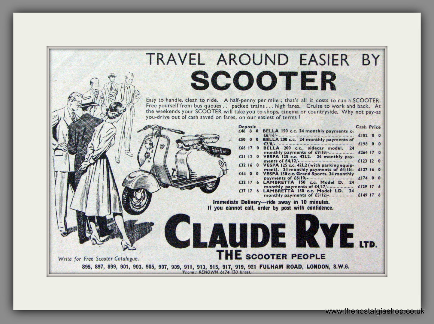 Claude Rye. Scooter Dealers and Agents. Original advert 1955 (ref AD53180)