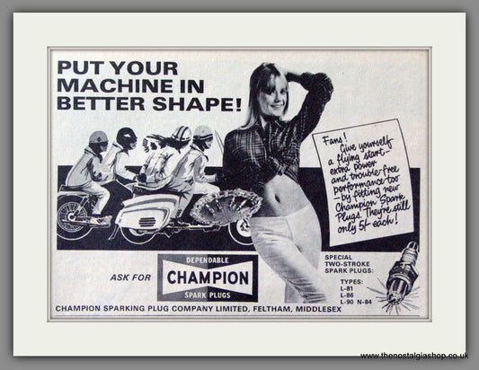 Champion Spark Plugs. Scooter Accessories. Original advert 1966 (ref AD53178)