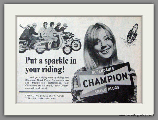 Champion Spark Plugs. Scooter Accessories. Original advert 1968 (ref AD53179)