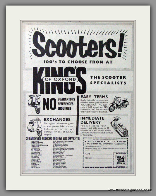 King's Of Oxford. Scooter Service Agents and Dealers. Original advert 1958 (ref AD53185)