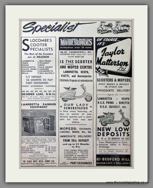 Scooter Service Agents and Dealers. Original advert 1957 (ref AD53189)