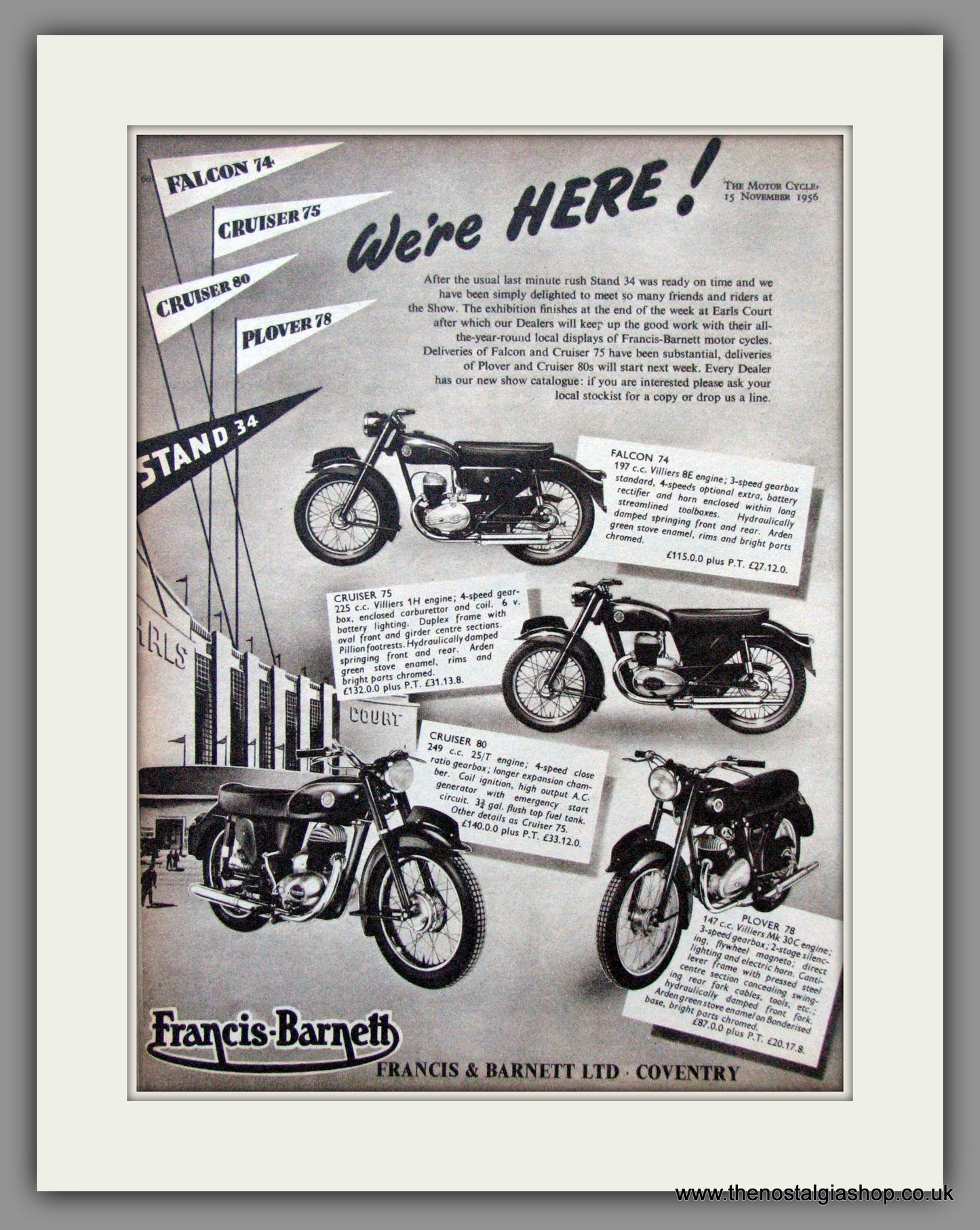 Francis-Barnett Range For '56. Falcon, Plover, Cruiser. Original Advert 1956 (ref AD52937)