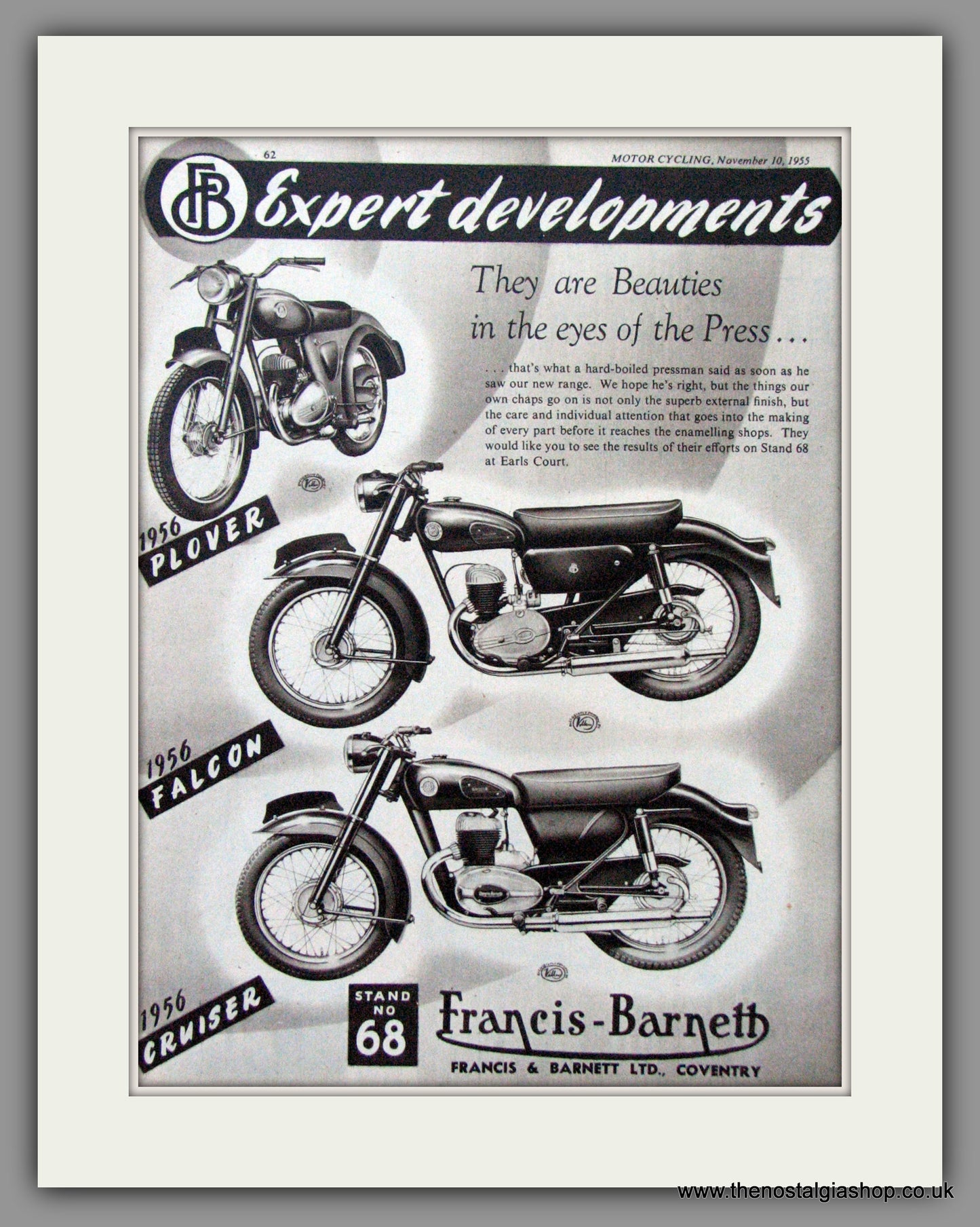 Francis-Barnett Plover, Falcon, Cruiser. Original Advert 1955 (ref AD52939)