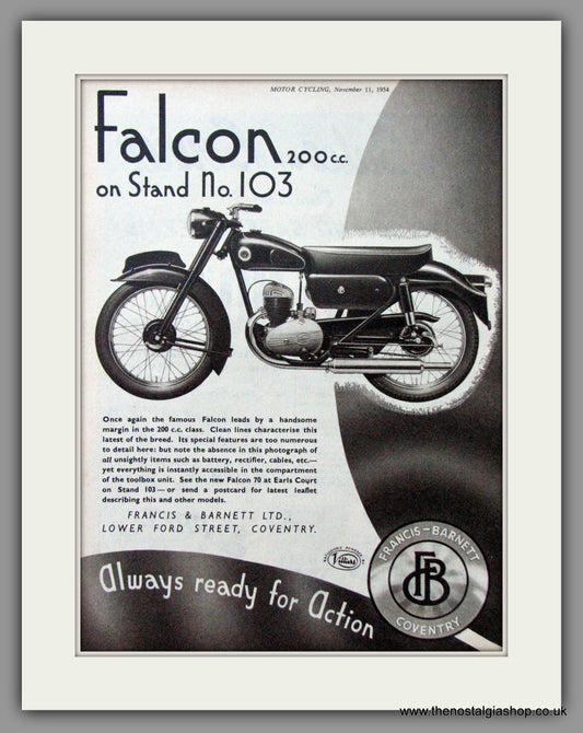 Francis-Barnett Falcon 200cc. Original Advert 1954 (ref AD52951)