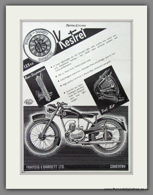 Francis-Barnett Kestrel 125cc. Original Advert 1954 (ref AD52953)