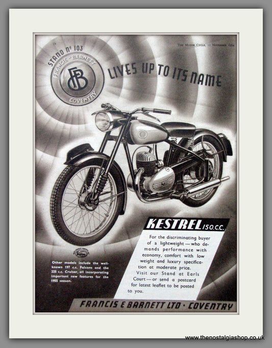 Francis-Barnett Kestrel 150cc. Original Advert 1954 (ref AD52954)