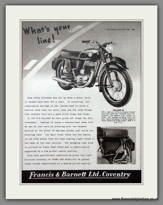 Francis-Barnett Cruiser 80 250cc. Original Advert 1959 (ref AD52955)
