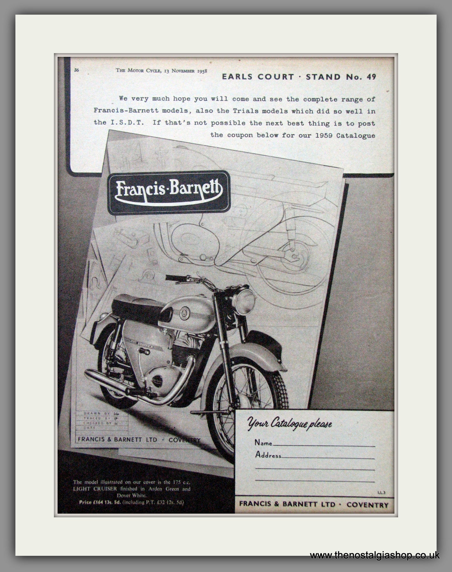 Francis-Barnett at Earls Court. Original Advert 1958 (ref AD53020)