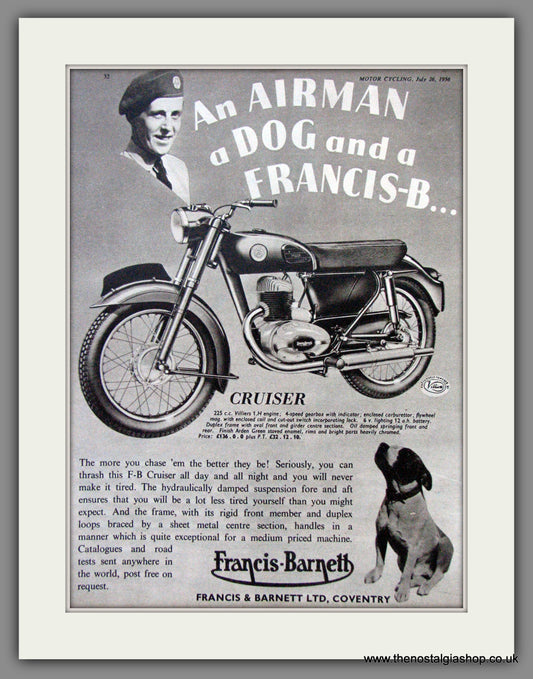 Francis-Barnett Cruiser 225cc. Original Advert 1956 (ref AD53032)