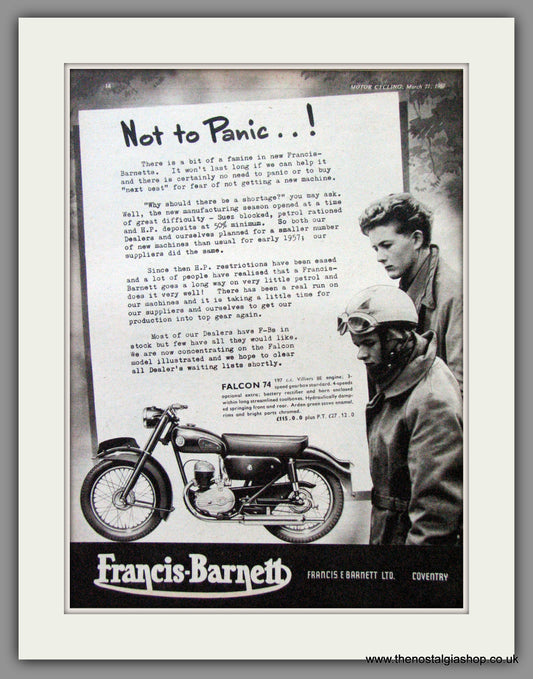 Francis-Barnett Falcon 74 200cc. Original Advert 1957 (ref AD53033)