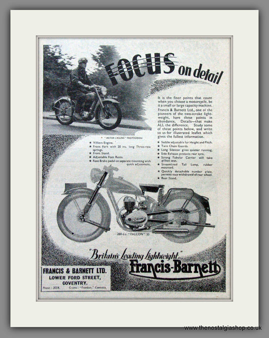Francis-Barnett Falcon 55. Original Advert 1951 (ref AD53037)