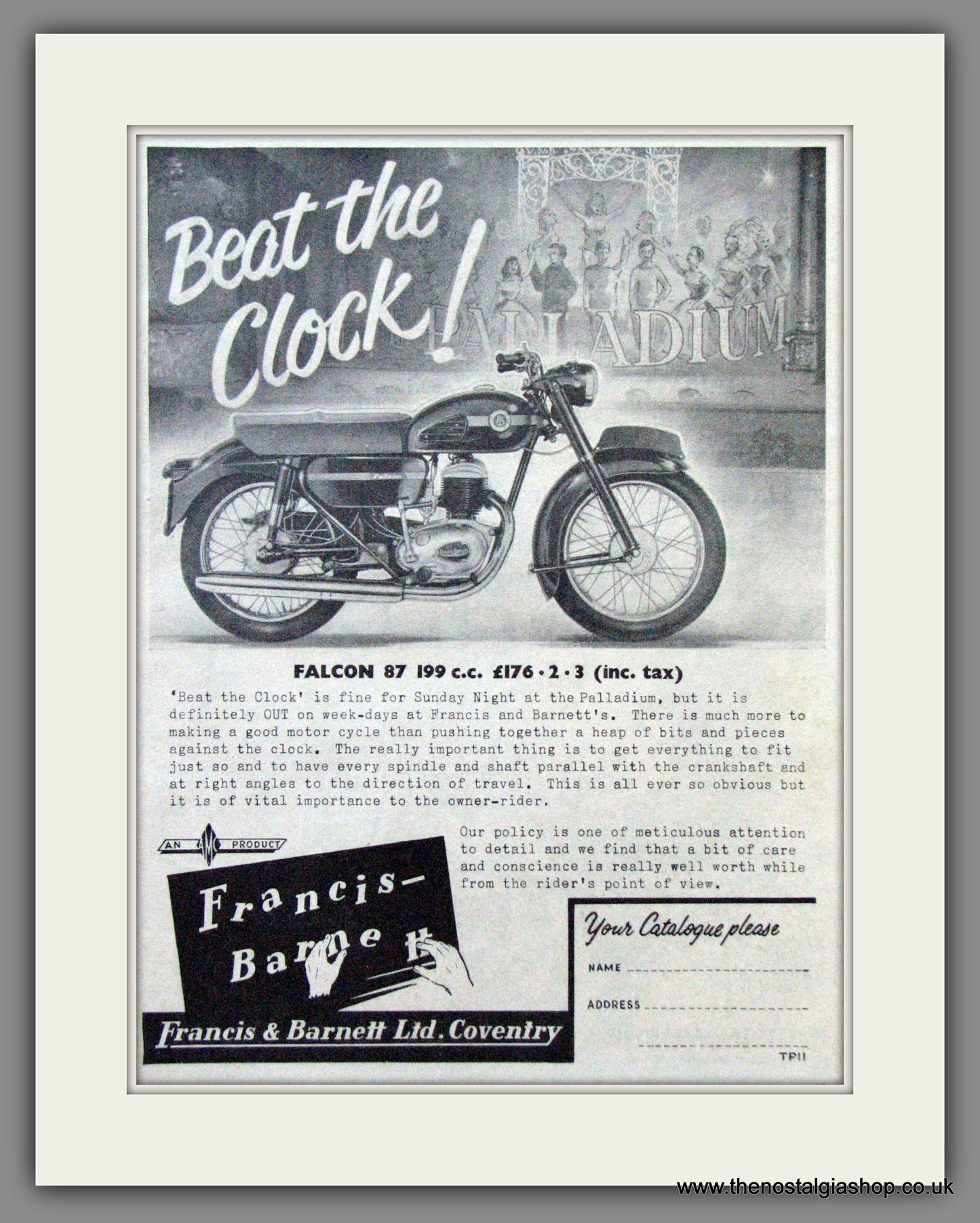 Francis-Barnett Falcon 87. 200cc. Original Advert 1960 (ref AD53039)