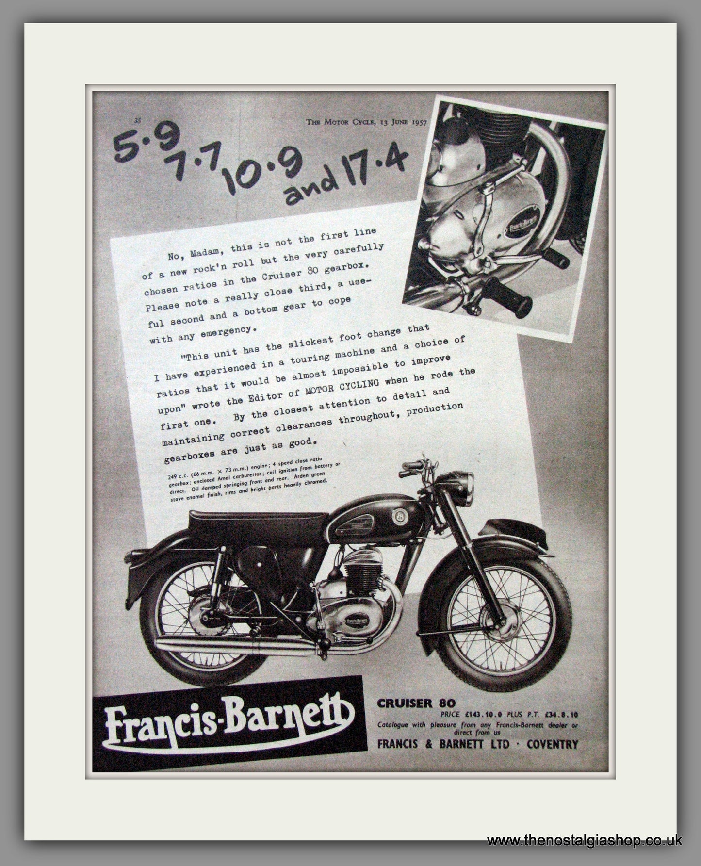 Francis-Barnett. Cruiser 80. Original Advert 1957 (ref AD53054)