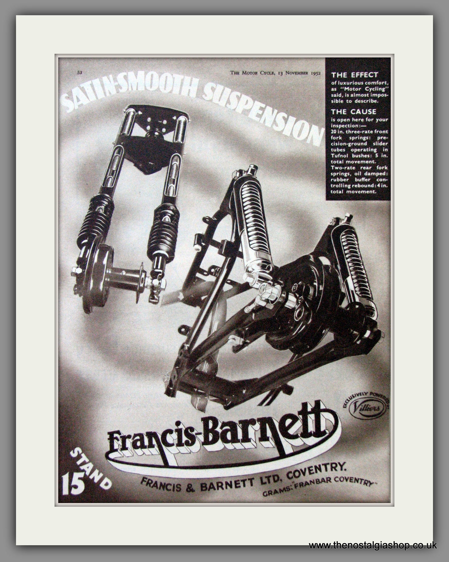 Francis-Barnett. Satin Smooth Suspension. Original Advert 1952 (ref AD53055)