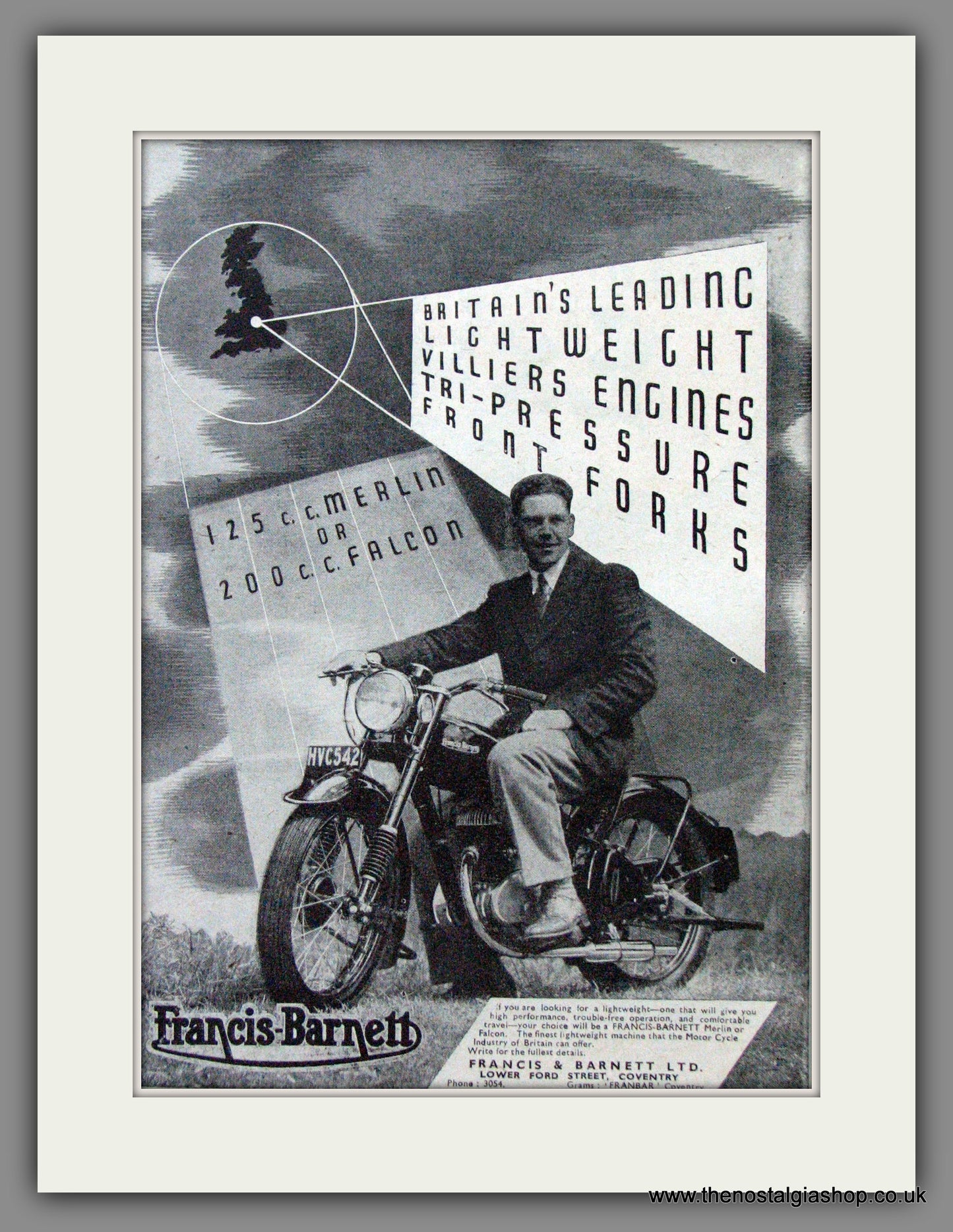 Francis-Barnett. 125cc Merlin, 200cc Falcon. Original Advert 1950 (ref AD53059)