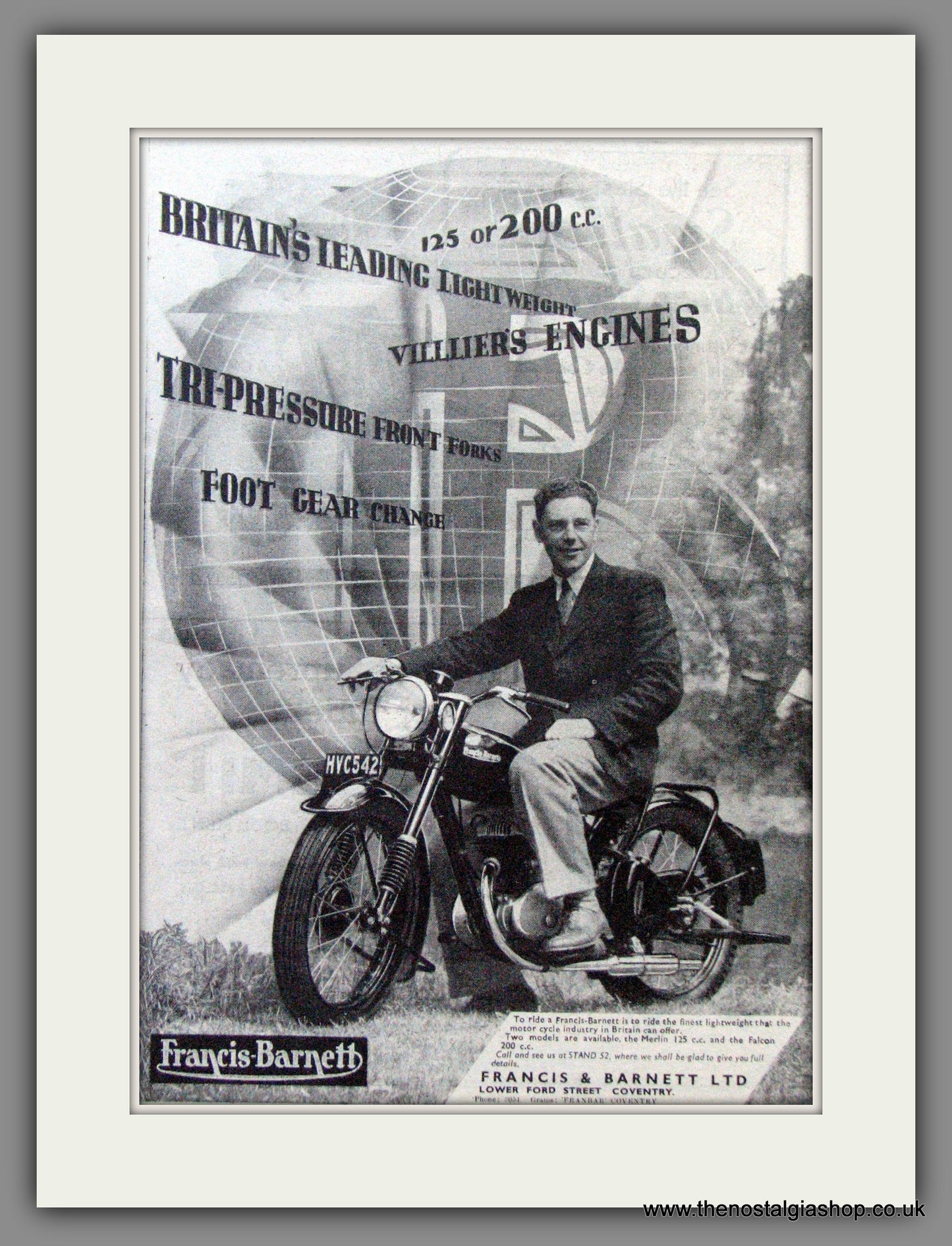 Francis-Barnett. 125cc Merlin, 200cc Falcon. Original Advert 1950 (ref AD53061)