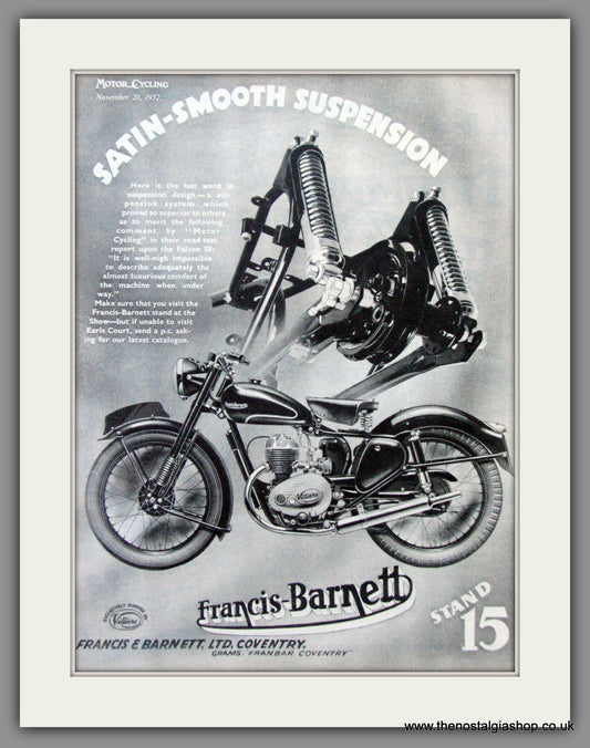 Francis-Barnett. Satin Smooth Suspension. Original Advert 1952 (ref AD53063)