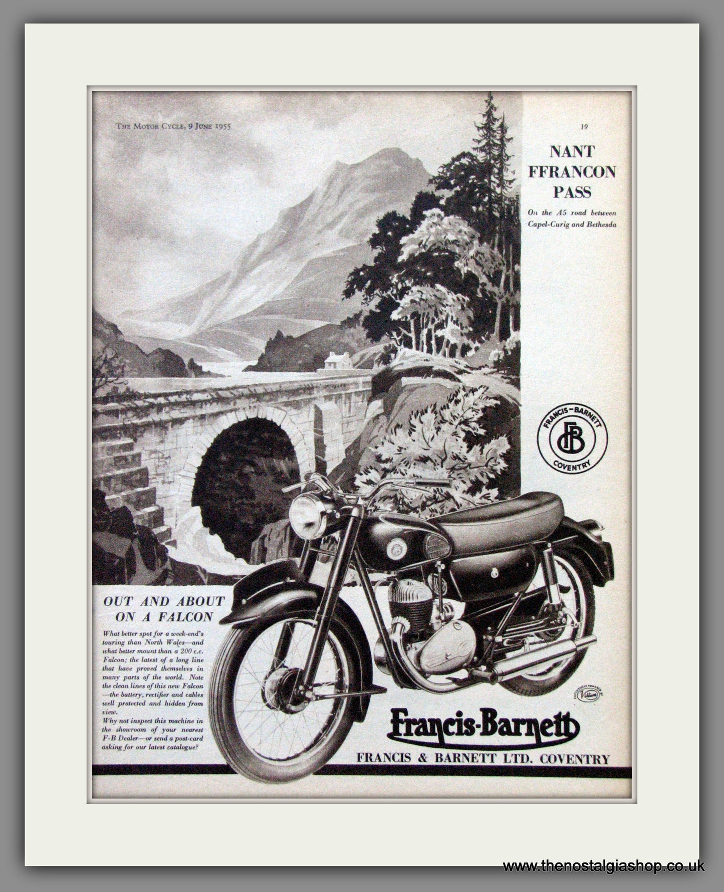 Francis-Barnett. Falcon. 200cc.. Original Advert 1955 (ref AD53067)