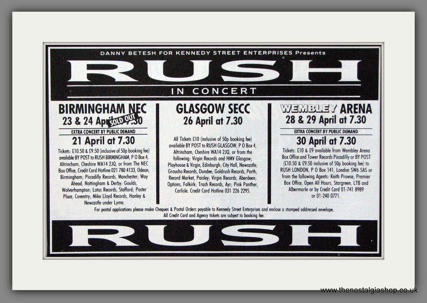 Rush. UK Concerts '88. 1988 Original Advert (ref AD54373)