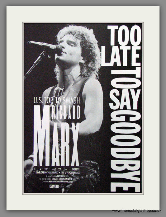 Richard Marx, Too Late To Say Goodbye. 1990 Original Advert (ref AD54500)