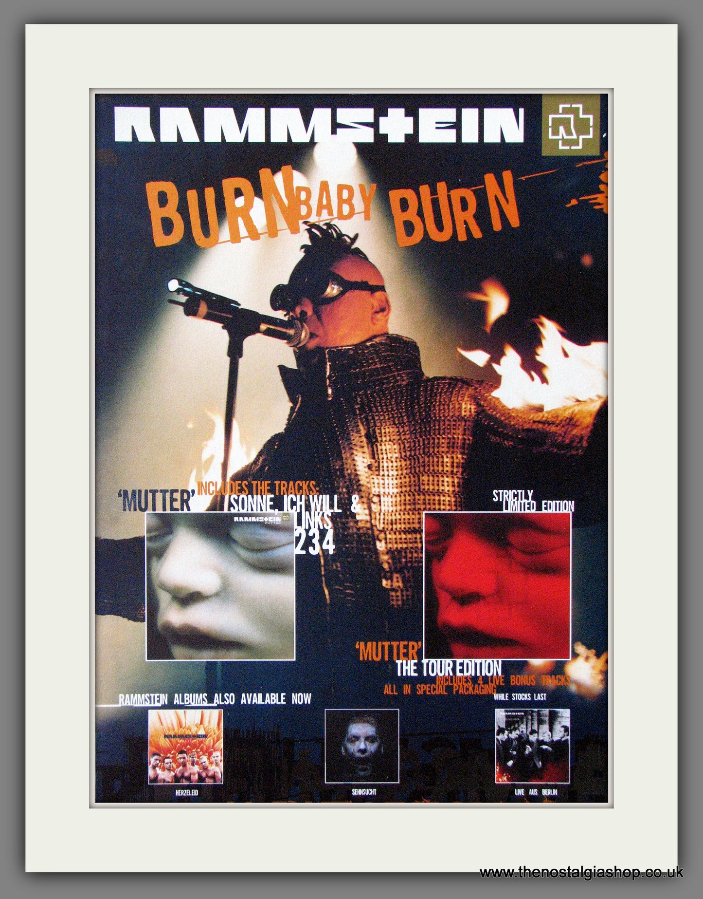 Rammstein, Burn Baby Burn. 2001 Original Advert (ref AD54517)