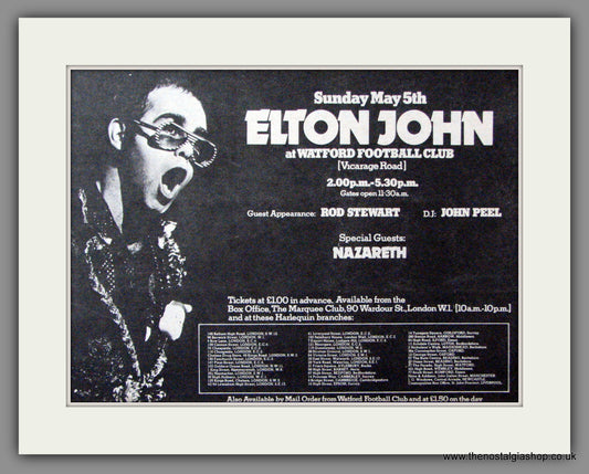 Elton John. Watford Football Ground Concert. Original Advert 1974 (ref AD52860)