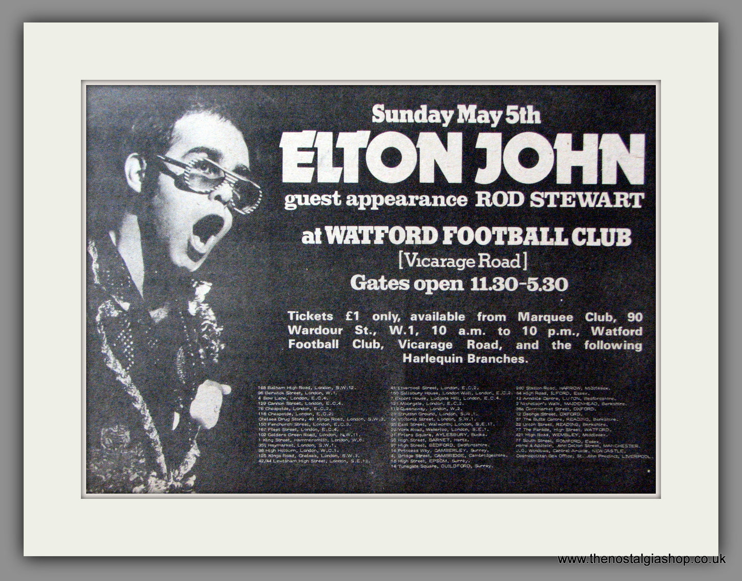 Elton John. Watford Football Ground Concert. Original Advert 1974 (ref AD52861)