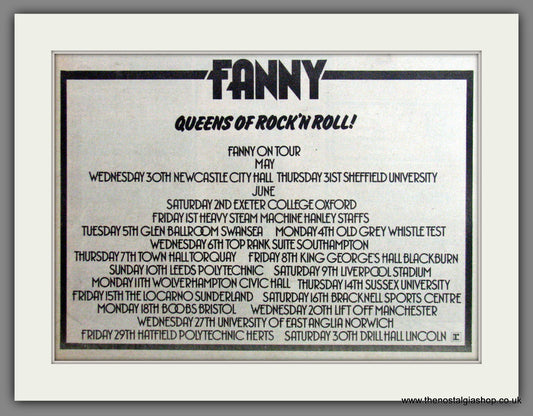 Fanny On Tour. 1973 Original Advert (ref AD53424)