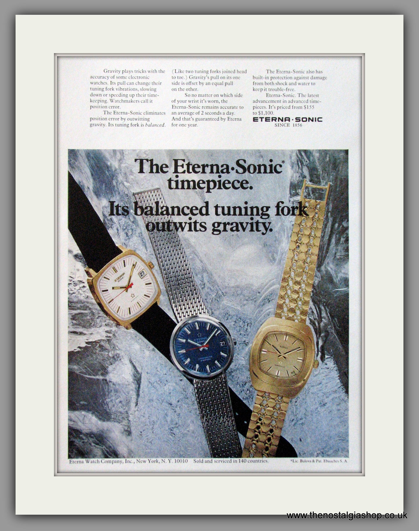 Eterna Sonic Watches. Original Advert 1970 (ref AD52962)