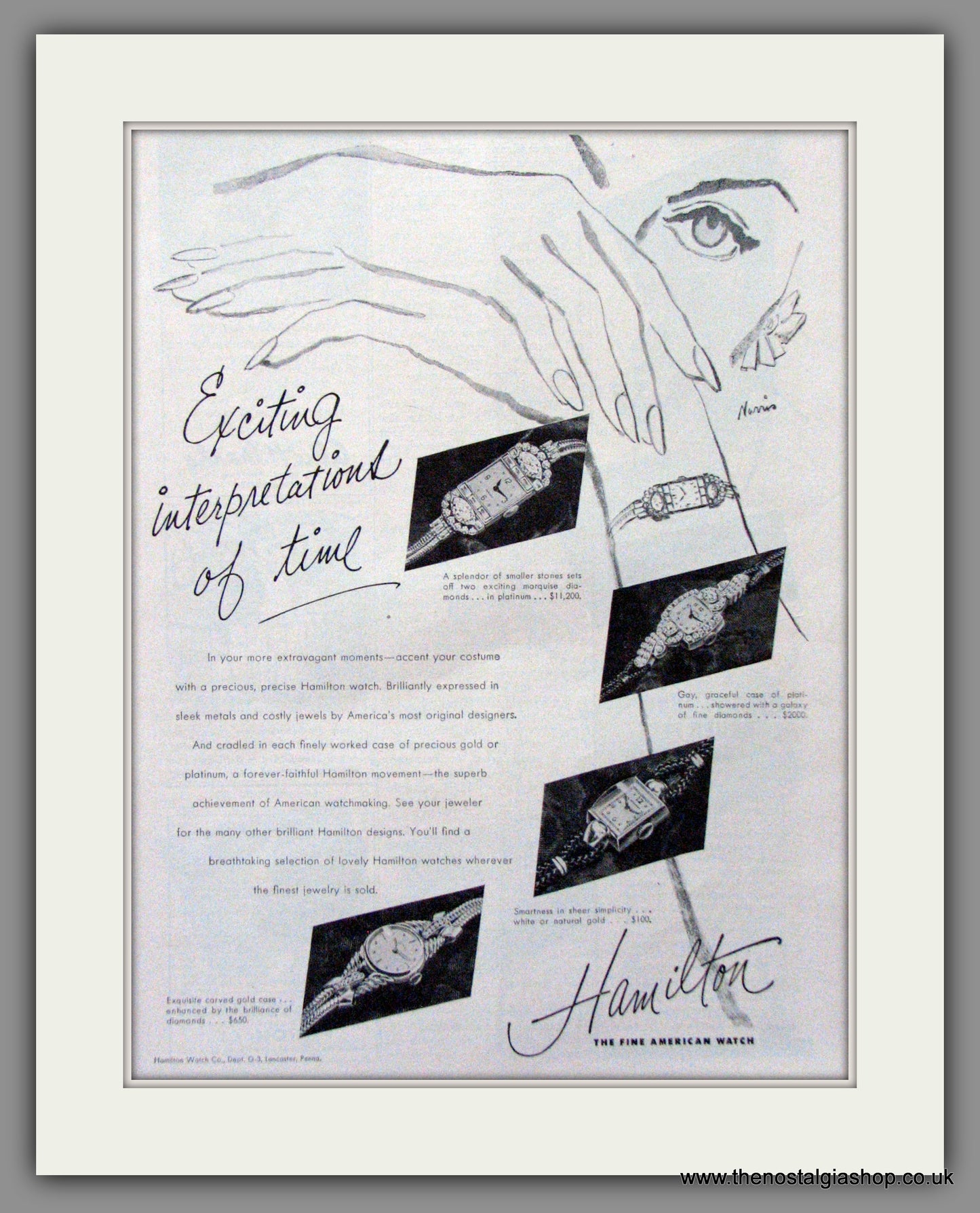 Hamilton Ladies Watches. Original American Advert 1949 (ref AD52970)