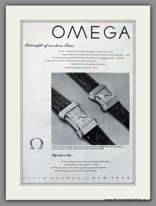 Omega Duet Watches. Original American Advert 1949 (ref AD52980)