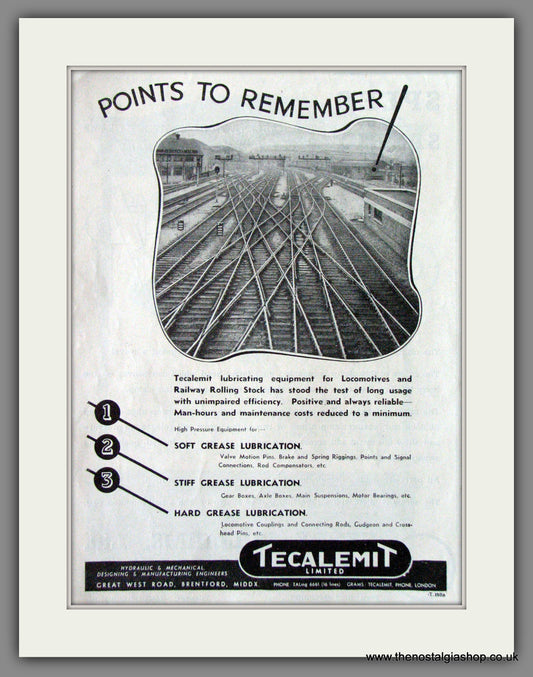 Points To Remember. Railway Junctions. Tecalemit Ltd. Original Advert 1949 (ref AD53104)