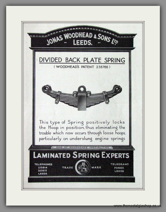 Jonas Woodhead & Sons Ltd. Leeds. Railway Springs. Original Advert 1932 (ref AD53105)