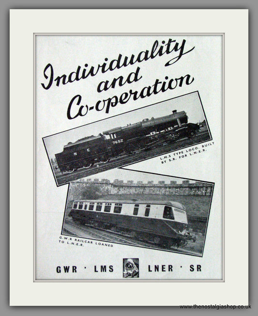 GWR, LMS, LNER, SR. Individuality and Co-operation. Original Advert 1946 (ref AD53116)