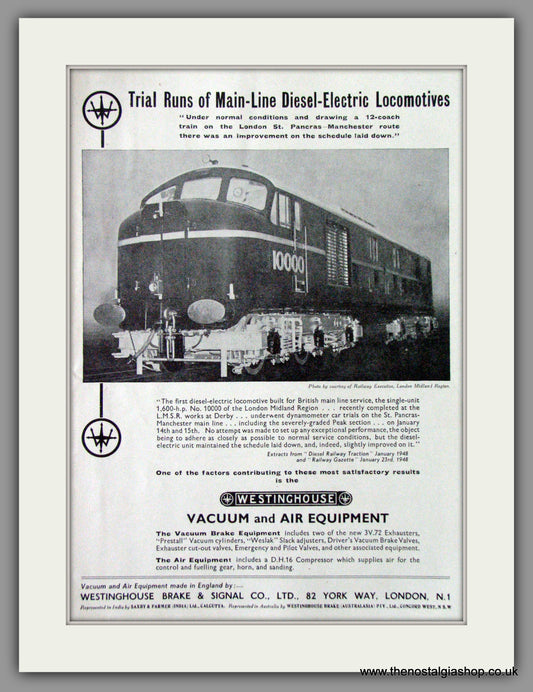 Diesel-Electric No. 10000 on Trials. Original Advert 1948 (ref AD53120)