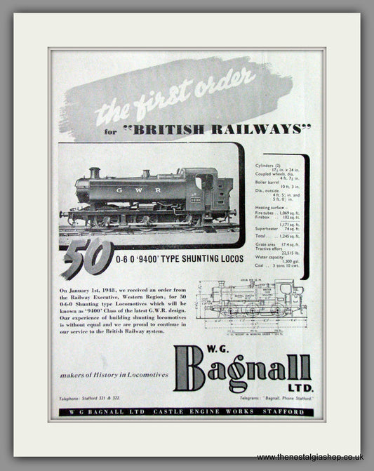 GWR 0-6-0 9400 Type Shunting Locomotives. Original Advert 1948 (ref AD53123)