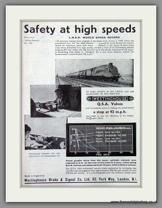Westinghouse Brake and Signal Co. Mallard Trials. Original Advert 1949 (ref AD53121)