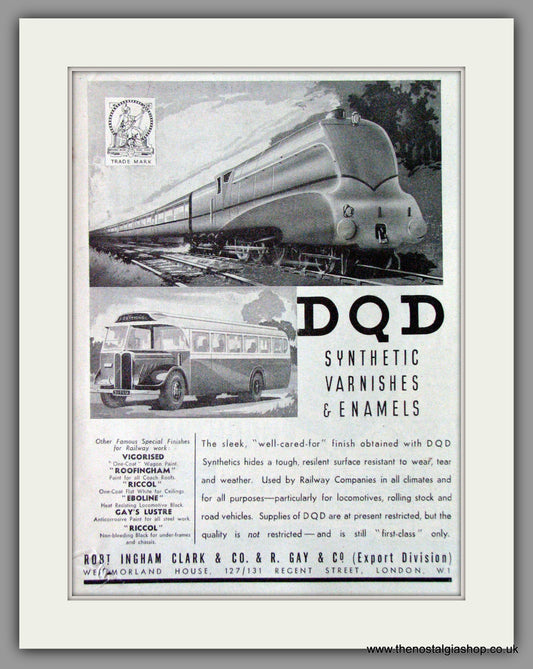 DQD Synthetic Varnishes & Enamels. Original Advert 1947 (ref AD53205)