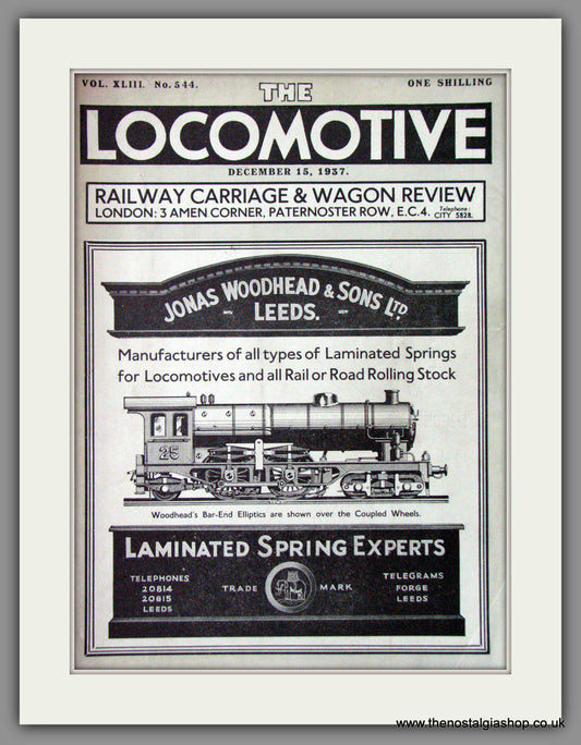 Jonas Woodhead & Sons Ltd. Leeds. Railway Springs. Original Advert 1937 (ref AD53106)