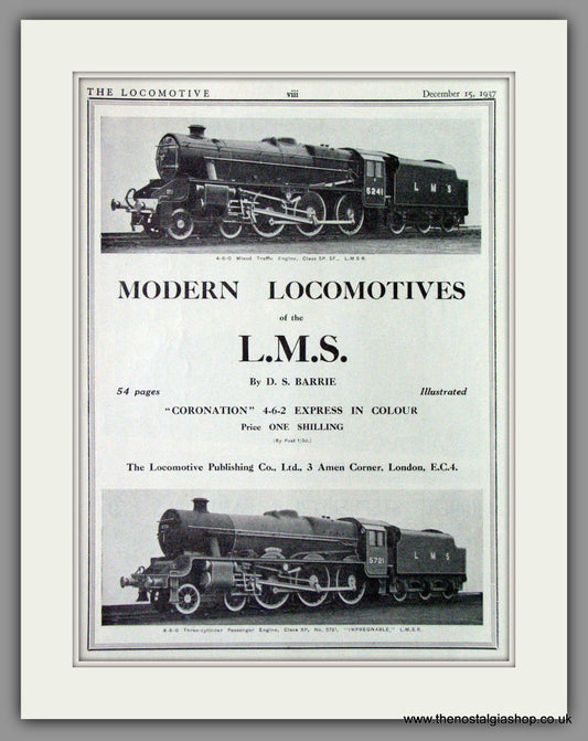 L.M.S. Modern Locomotives. Original Advert 1937 (ref AD53210)