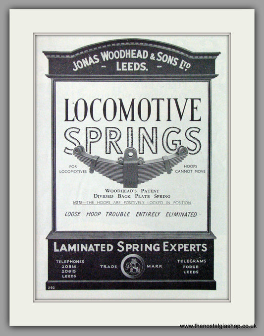 Jonas Woodhead & Sons Ltd. Leeds. Railway Springs. Original Advert 1939 (ref AD53107)